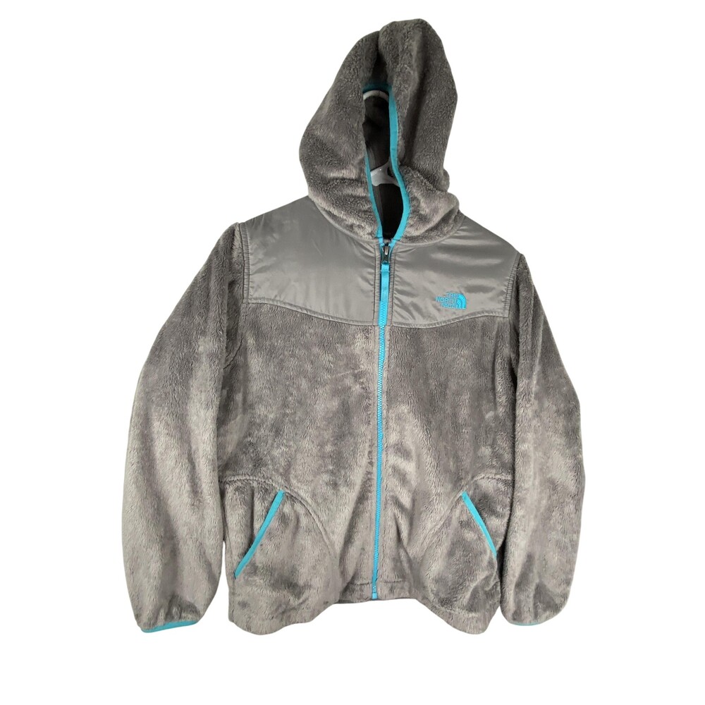 The North Face Oso Fleece Jacket Girls 18 Gray Hooded Full Zip Sherpa Winter